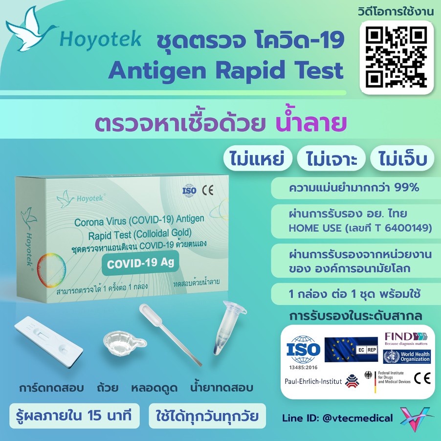ชุดตรวจโควิด Antigen Rapid Test  ชนิดตรวจจากน้ำลาย ด้วยตัวเอง (Home Use)
