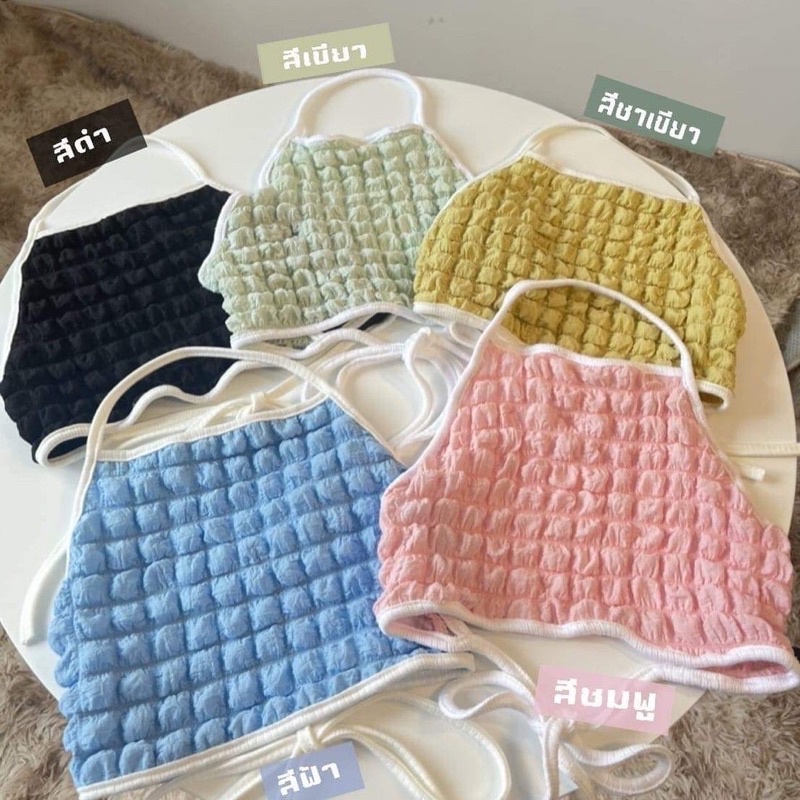 ครอปผูกคอผ้าป๊อปคอร์น 89฿‼️ Lalyn🌷