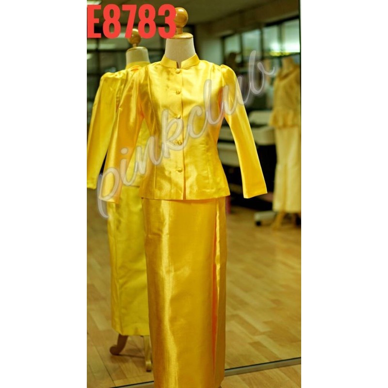 ชุดไทยจิตรลดา ผ้าทอไหมอิตาลี อัดซับกาว สีเหลืองทอง ผู้หญิง