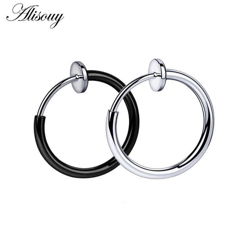 2 ชิ้น Unisex Punk Goth Clip-On Hoop Body จมูก Lip หูเจาะแหวนสตั๊ดต่างหู