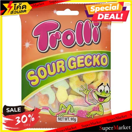 🔥สินค้าขายดี!! ทรอลลี่ ซาวร์ เก็กโค วุ้นเจลาตินสำเร็จรูปรสเปรี้ยวกลิ่นผลไม้รวม 90กรัม Trolli Sour Gecko Flavoured Jelly