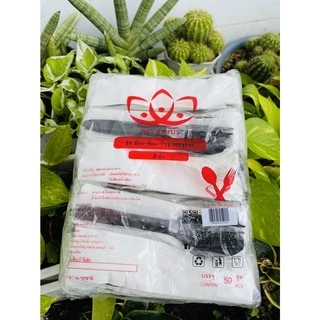 ช้อนส้อมพลาสติก มีทิชชู่ สีดำ สีขาว สีใส บรรจุ 50คู่ ตราดอกบัว