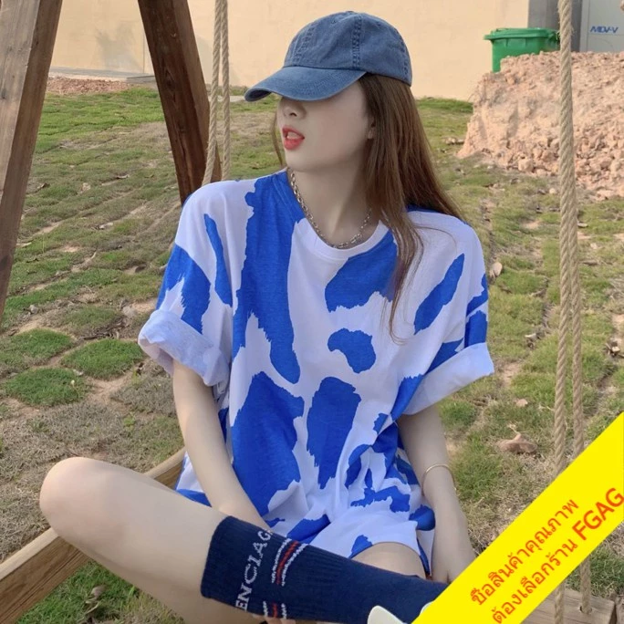 เสื้อยืดไซส์ใหญ่คอกรมผู้หญิง oversize แขนสั้นสไตล์เกาหลี เสื้อผ้าแฟชั่นวัยรุ่นน่ารัก เสื้อโอเวอร์ไซส์สกรีนลายวินเทจ xxl thumbnail 10