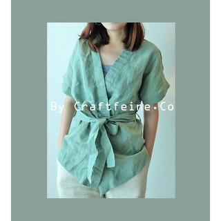 เสื้อ wrap ผูกเอว คอวี สไตล์กิโมโน (Green Mint)