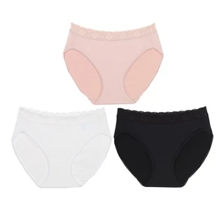 Wacoal Surprise Panty กางเกงในใส่สบายวาโก้ รูปแบบ Bikini ขอบลูกไม้ แพ็ค 3 ชิ้น รุ่น WU1C35/WU1T35 สีเบจ-ดำ-ครีม (CR)