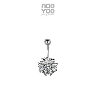 NooYoo จิวสะดือสำหรับผิวแพ้ง่าย Cubic Zirconia Edelweiss Flower