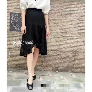 (hot) lace skirt กระโปรงลูกไม้ แต่งปาดด้านหน้า เนื้อลูกไม้ดีมาก งานตัดเนี๊ยบ