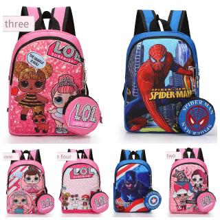 เป้สะพายหลัง กระเป๋า เด็ก กระเป๋าสะพายหลังการ์ตูน Spiderman LOL Kids พร้อมกระเป๋า KPOP school bag