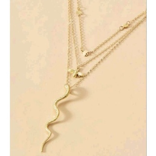 สร้อยน้องงูน้อยและน้องผึ้งจิ๋ว 3 ชั้น - Gold Cute Bee &amp; Snake Necklace