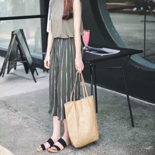 ♡ Green - Navy • Pleated chiffon pants ♡