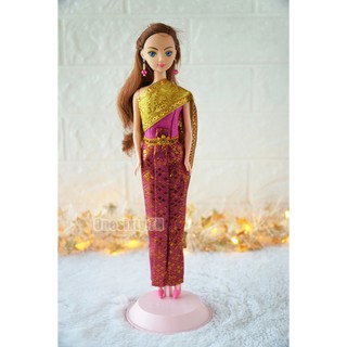 BARBIE  ชุดไทยตุ๊กตาสีชมพู สะไบทอง ไม่รวมตัวตุ๊กตา