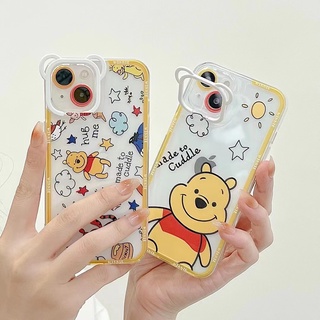 ใหม่ เคสโทรศัพท์มือถือ ซิลิโคนนิ่ม กันกระแทก ลายการ์ตูนหมีพูห์น่ารัก พร้อมที่ตั้งวาง สําหรับ Iphone 13promax 11 XS XR 12pro X