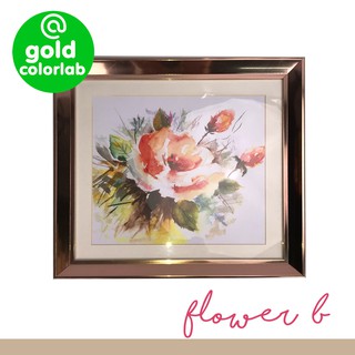 กรอบรูปภาพวาดวิว ดอกไม้ B พร้อมกรอบรูปตกแต่งห้อง premium สี Rose Gold  50x48 cm / Flower B painting decoration frame