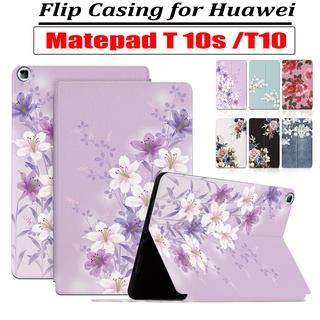 T10 T10S เคสแท็บเล็ตหนัง PU ลายดอกไม้ กันลื่น กันเหงื่อ คุณภาพสูง พร้อมขาตั้งวาง สําหรับ Huawei MatePad T 10s 10.1 นิ้ว T10 9.7 นิ้ว AGS3-L09 AGS3-W09 AGR-L09 AGR-W09