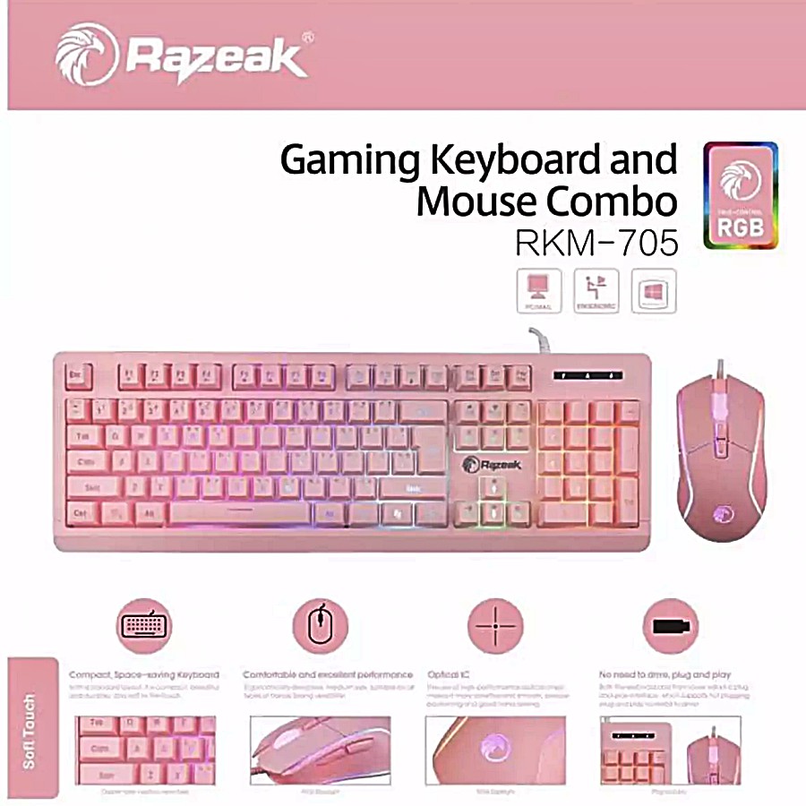 เม้าท์ - คีย์บอร์ด เกมมิ่ง คอมโบ้  RAZEAK RKM-705 RGB 104 Key