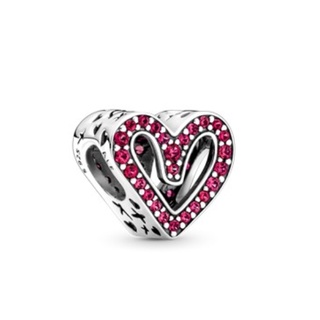 [พร้อมส่ง สินค้าแท้ 💯] Pandora Sparkling Ruby Red Freehand Heart Charm