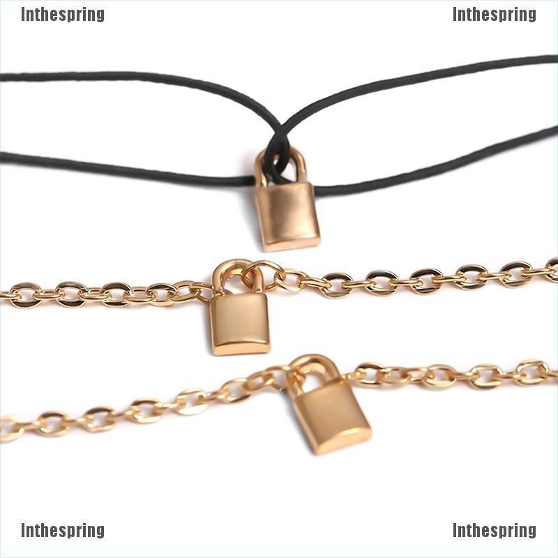 Inthespring 2Pcs/Set Padlock Pendant Lock Charm Bracelet Women Link ...