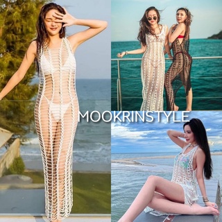 🏖SEXY DRESS🏖 พร้อมส่งเดรสตาข่ายยาว เดรสยาวใส่คลุมบิกินี่ ชุดไปเที่ยวชุดไปทะเล ชุดตาข่ายคลุมชุดว่ายน้ำ Mookrinstyle