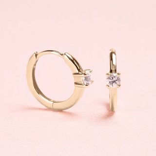 Grace Fine Jewelry ต่างหูห่วงทองแท้ 9K Classic  With White Sapphire Small size