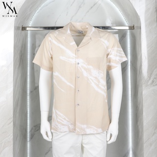 เสื้อเชิ้ตฮาวายแขนสั้น ผ้าไหมอิตาลี 100% (สีเบจ) : Hawaii Beige Marble Shirt  (Short-sleeved)