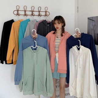 แฟชั่นสตรีเสื้อแขนยาวมีฮู้ดสีพื้นสไตล์เกาหลี