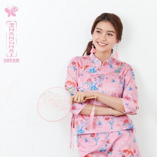 Papillon Woman SD Mandarin Top - Silky Satin เสื้อสไตล์ตรุษจีนพิมพ์ลายหงส์ จากผ้าพรีเมี่ยมคอตตอน 100% ทอในรูปแบบของซาติน