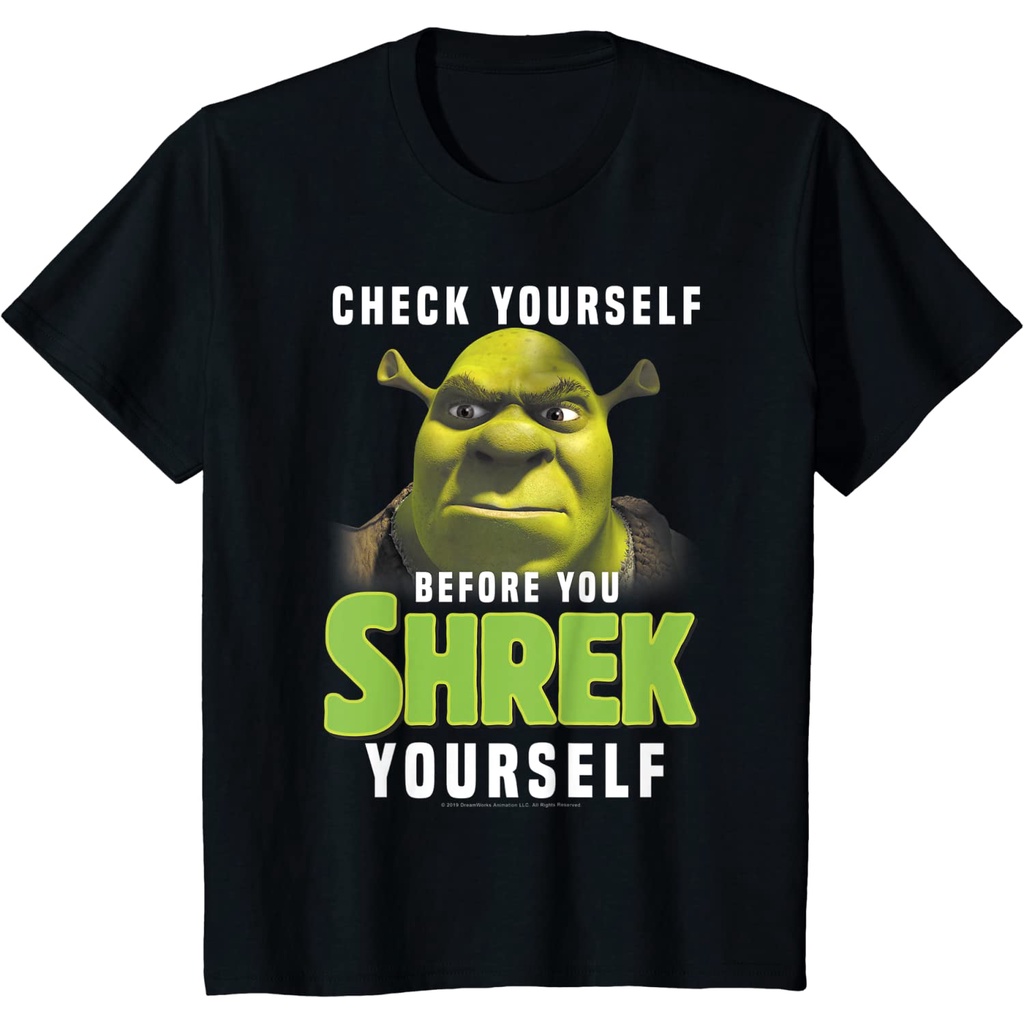 คอลูกเรือเสื้อยืดคอกลมเสื้อยืดแขนสั้น พิมพ์ลาย Shrek Check Yourself Before You Shrek Yourself คุณภาพ