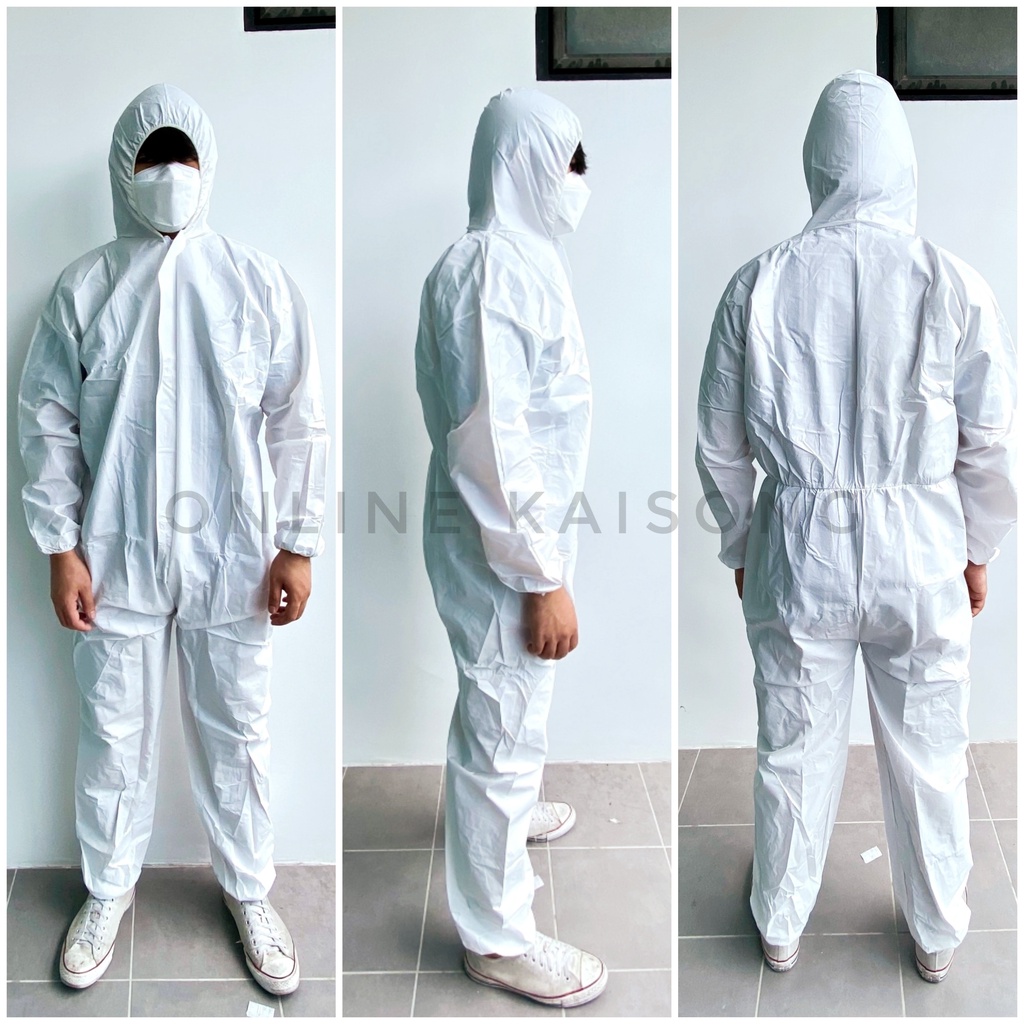 🔥สินค้าพร้อมส่ง🔥 ชุด PPE สีขาว ช่วยป้องกันการสัมผัสกับเชื้อโรค สารเคมี / แพค 1 ชิ้น / มีราคาส่ง