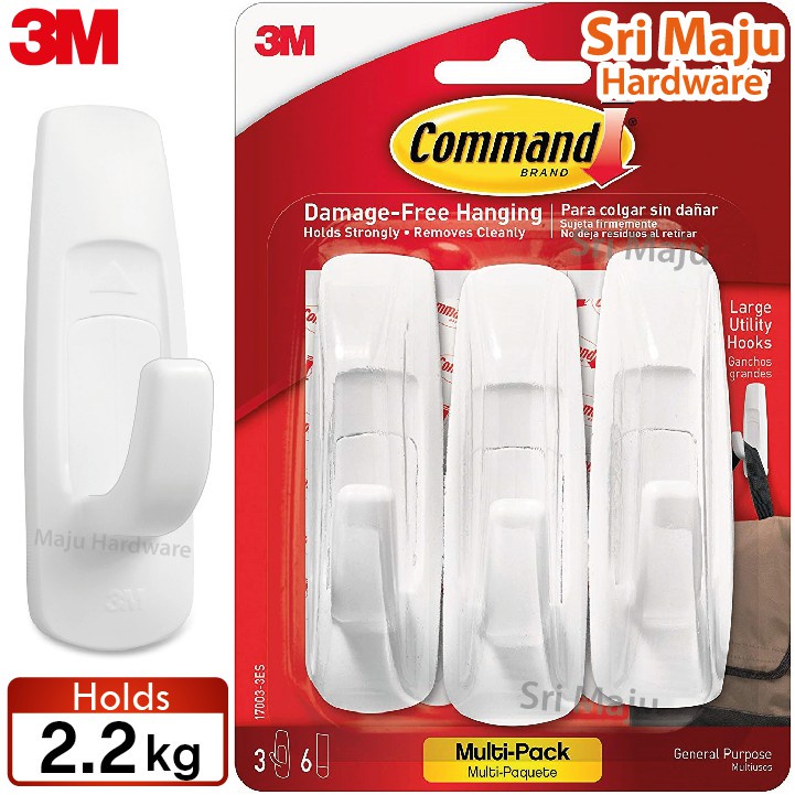 MAJU 3M Command Value Pack 17003-3 จัดระเบียบ Hook Wall Organizer วัตถุประสงค์ทั่วไป Coat Hook 17003