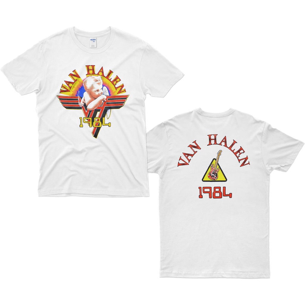 คุณภาพสูงโลหะ Band TShirt พิมพ์ที่กําหนดเอง Streetwear EVH Eddie Van Halen 1984 TShirt Vintage Desig