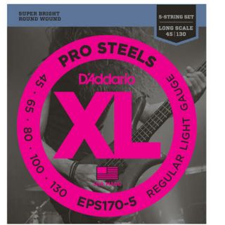 สายเบส 5 สาย D’Addario EPS170-5 DAddario EPS170-5 ProSteels 5-String Bass, Light, 45-130, Long Scale