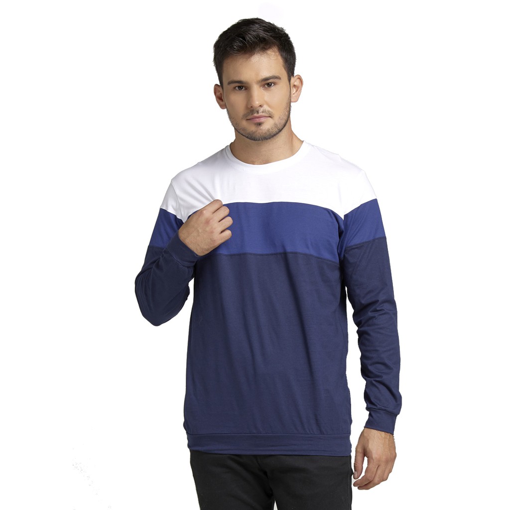 Zlata อักษรา Man เสื้อยืดแขนยาวผู้ชายสีขาวสีฟ้าผ้าฝ้าย 100% ลําลอง RAJEC NAVY 20.05