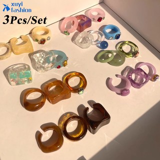 แหวนเรซิ่น หลากสี 3 ชิ้น / ชุด