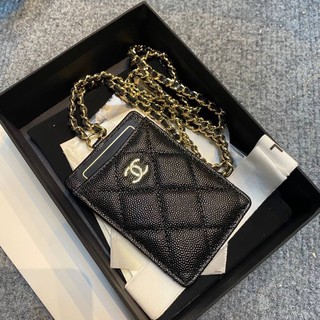 Canel Card Chain In Cavear กระเป๋าห้อยคอใส่บัตร การ์ด หนังแท้ ส่งจากไทย