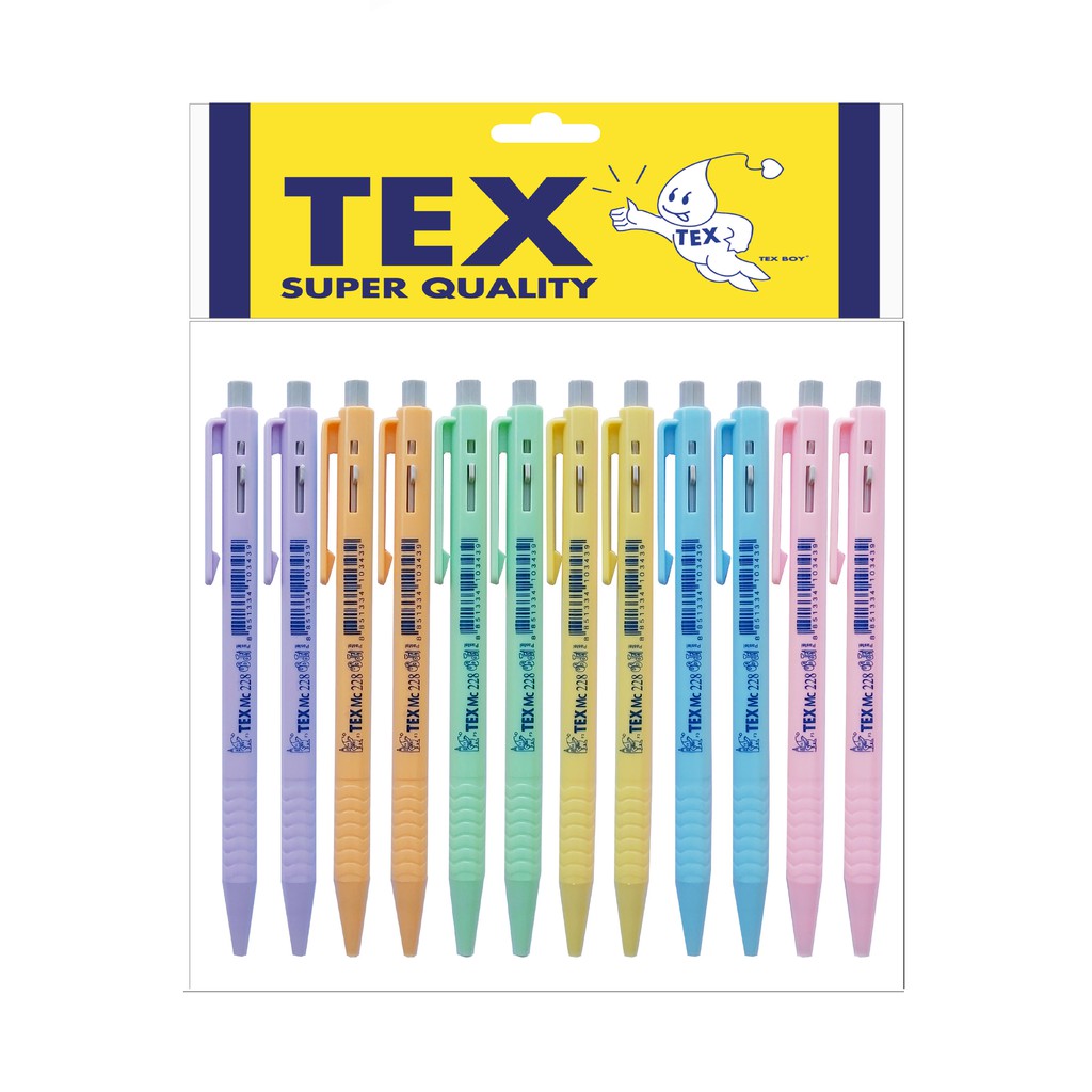 TEX (เท็กซ์) MC228 PasTel ปากกาลูกลื่นหัว 0.7 มม. หมึกน้ำเงินด้ามคละสีพาสเทล แพ็ค 12 ด้าม