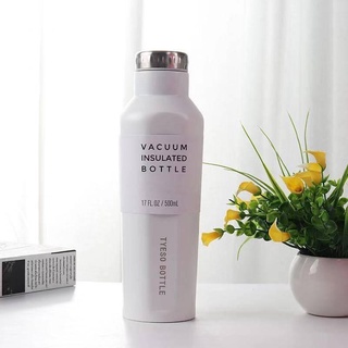กระติก Tyeso ทรงขวดเหลี่ยม ฝาสแตนเลส กระติกน้ำสุญญากาศ งานสวย ขนาด 500 ml.