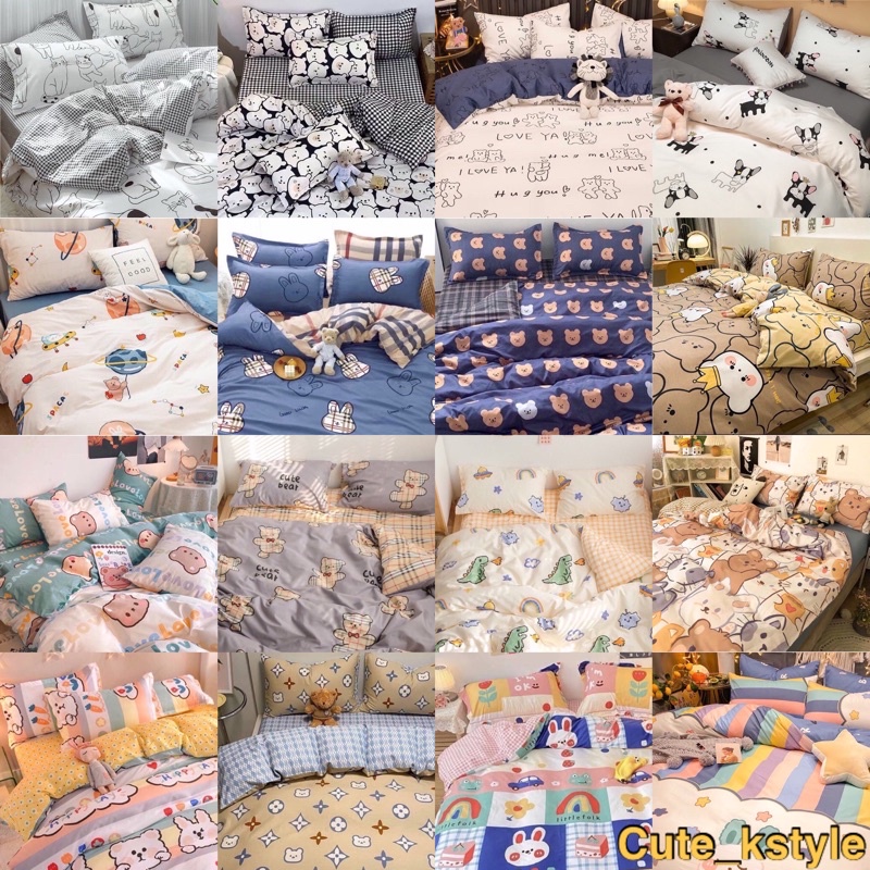 ครบชุด ส่งจากไทย ชุดเครื่องนอน ผ้าปูที่นอนมินิมอล 6 ชิ้น ลายหมี แมว กระต่าย หมา วัว น่ารัก สไตล์เกาหลี มูจิ muji