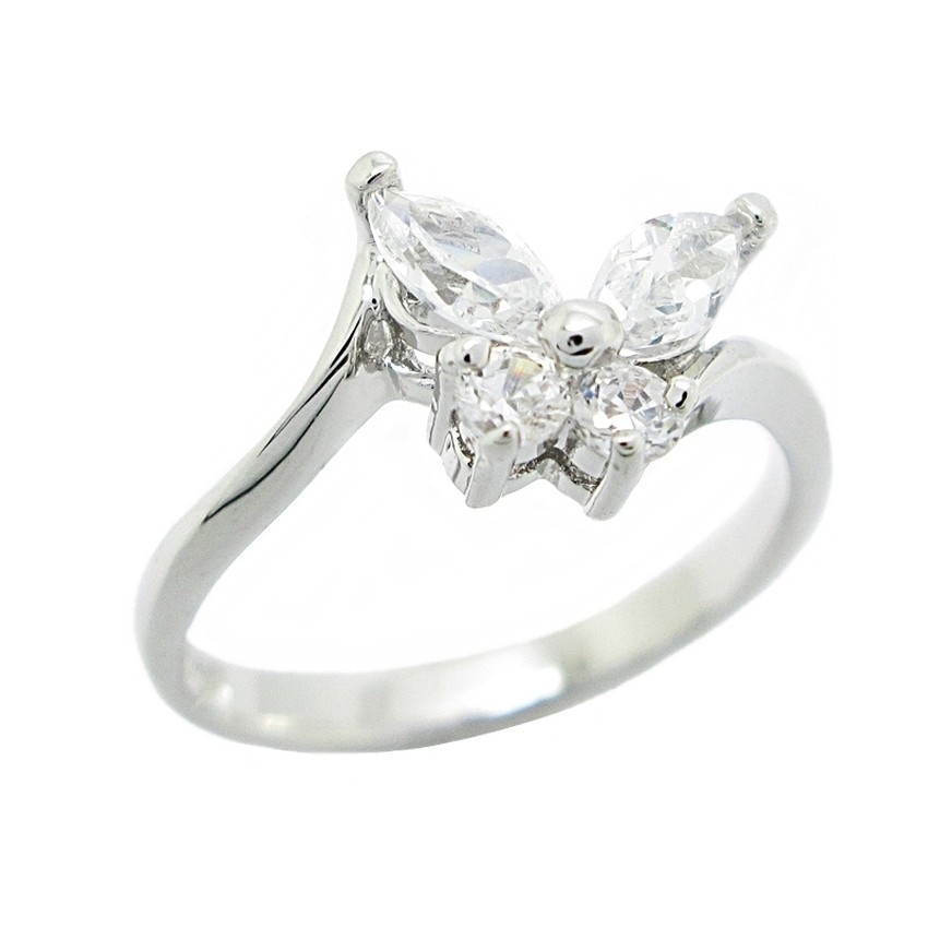 แหวนผีเสื้อ แหวนผู้หญิงมินิมอล ประดับเพชร ชุบทองคำขาว ประดับเพชร cz สวยวิ้งวับ