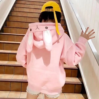 ราคาต่ำสุด ~ ใหม่เสื้อฮู้ดแขนยาวผู้หญิงสไตล์เกาหลีหูกระต่ายน่ารักบวกเสื้อขนแกะพร้อมหมวก