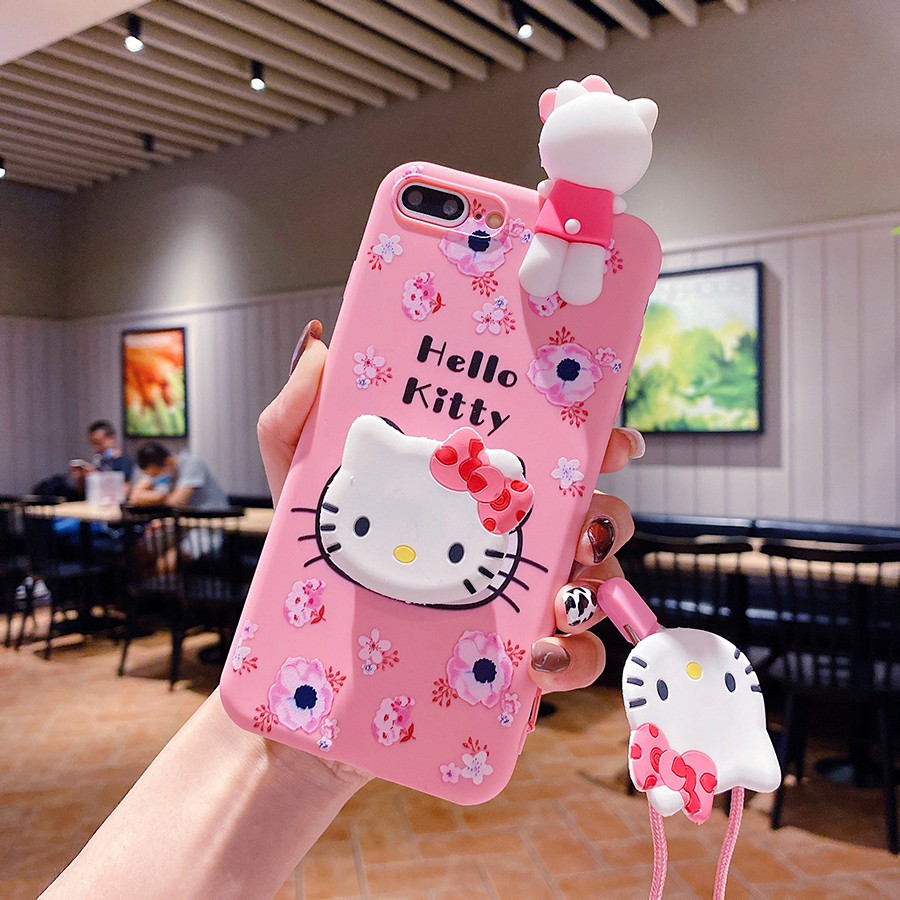 เคสโทรศัพท์มือถือ Tpu ลายการ์ตูน Hello Kitty สีชมพูพร้อมเชือกคล้อง ...
