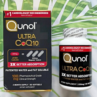 Ultra CoQ10 คิวเทน 100 mg 60 ซอฟท์เจล (Qunol®) 3x Better Absorption Q10 ช่วยโรคหัวใจ  ชะลอความแก่ ผิวเต่งตึง