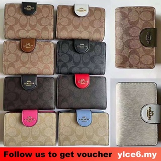 ▦✥Coach C0082 กระเป๋าสตางค์มีซิปขนาดกลาง ทรงเข้ามุม ผ้าใบซิกเนเจอร์ กระเป๋าสตางค์ผู้หญิง แบบพับสั้น แบบใส่เหรียญ