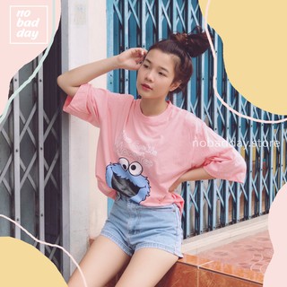 พร้อมส่ง⚡เสื้อยืด Oversize สกรีนลายการ์ตูน Cookie Monster มีบริการเก็บปลายทาง