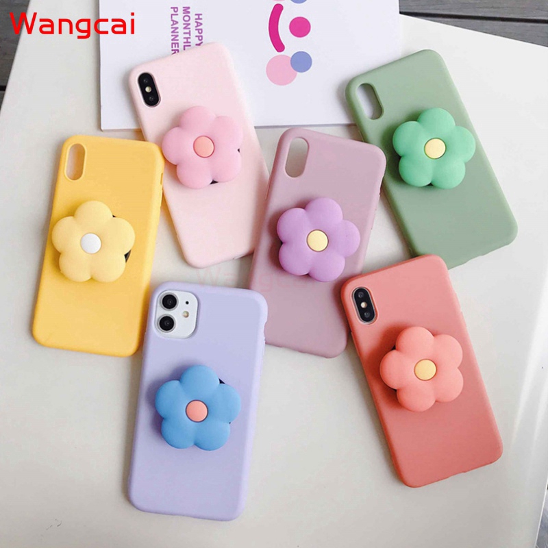 เคสซิลิโคน พร้อมขาตั้งรูปดอกไม้ สำหรับ Samsung Galaxy A71 A51 A8+ A6+ A8 A6 Plus 2018 A5 2017 2016