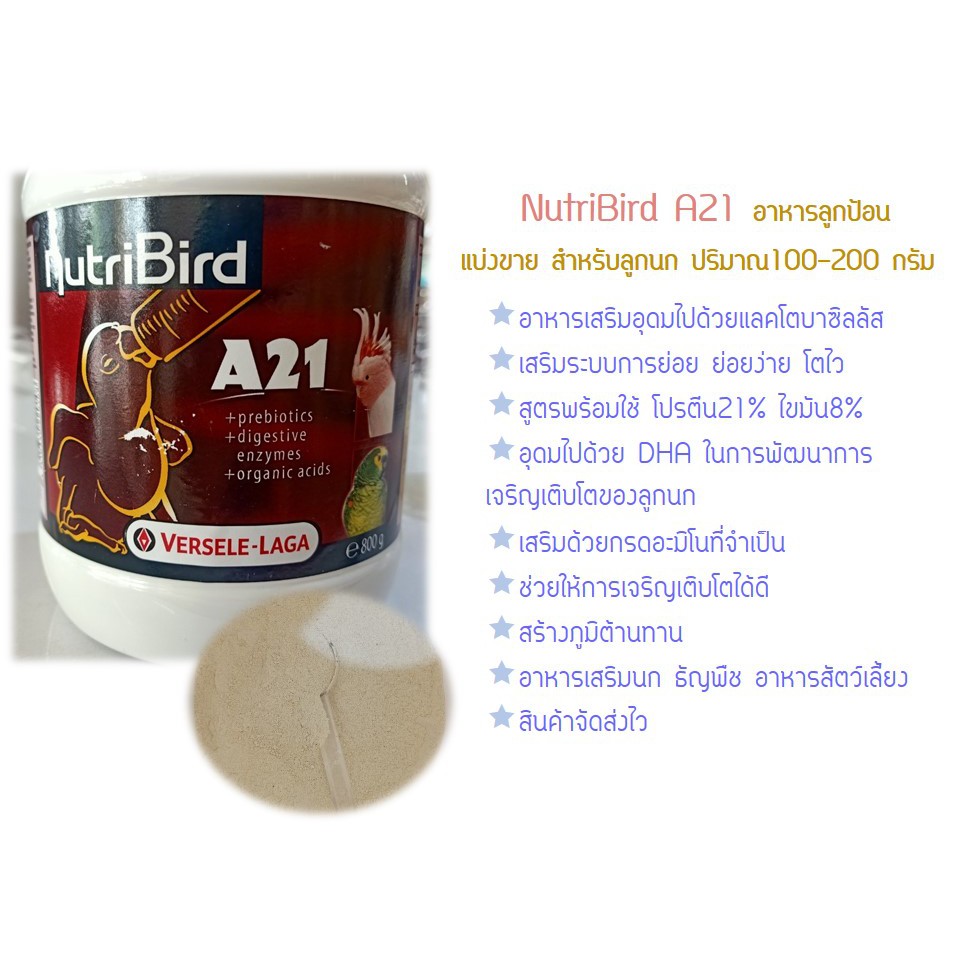 NutriBird A21 อาหารลูกป้อน แบ่งขาย สำหรับลูกนก อาหารเสริมนก ย่อยง่าย โตไว แข็งแรง ปริมาณ100-200กรัม