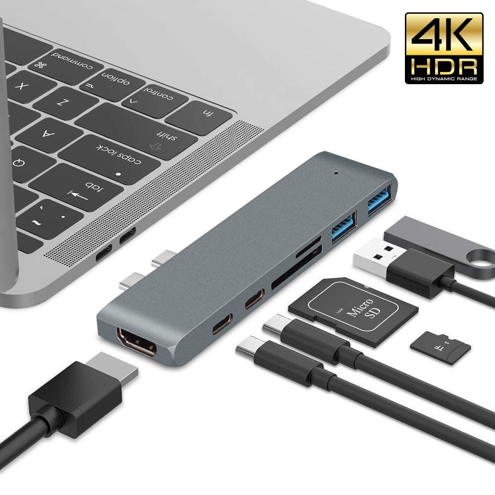 7 in 1 อะแดปเตอร์ฮับ USB C สําหรับ Macbook pro 2016-2022 air 2018- 2022 USB 3.1 Type C พร้อมการ์ดรีดเดอร์ 4K HDMI