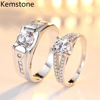 Kemstone Fashion Silver Color Cubic Zirconia Adjustable Couple Rings for Men and Women