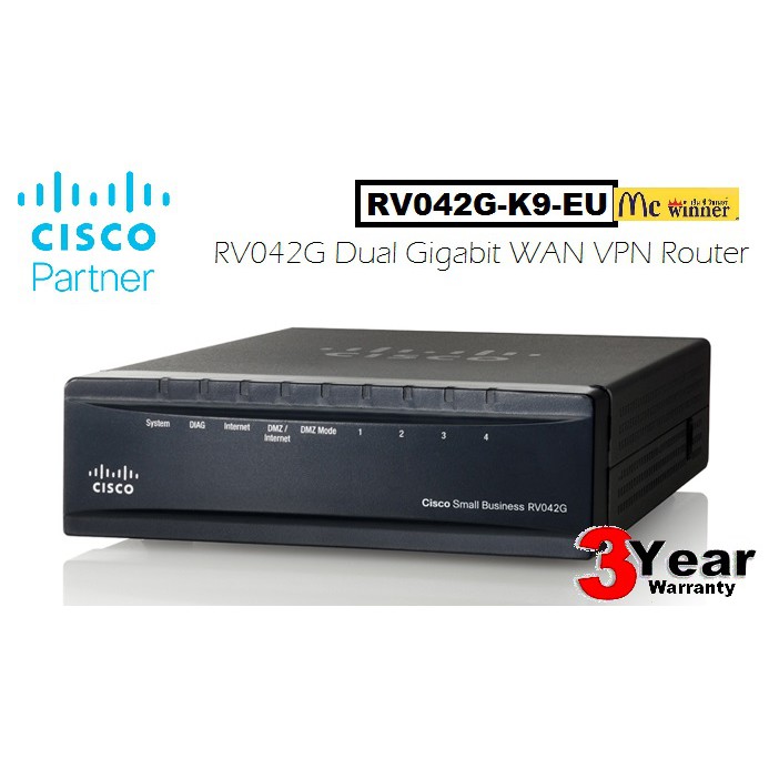 VPN ROUTER (วีพีเอ็น เราเตอร์) CISCO RV042G-K9-EU DUAL WAN (BLACK) - รับประกัน 3 ปี