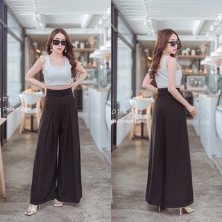 Black Front Twist Wide Leg Pant With Belt