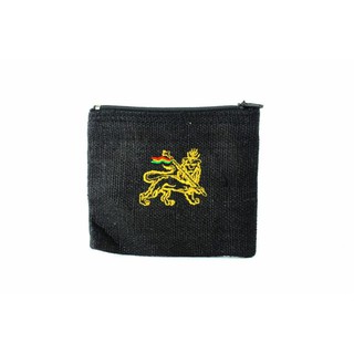 สินค้าราสต้า Purse Black Lion of Judah Zip กระเป๋าใส่เหรียญราสต้าใยธรรมชาติสีดำปักลาย LION OF JUDAH  ขนาด4×5 นิ้ว